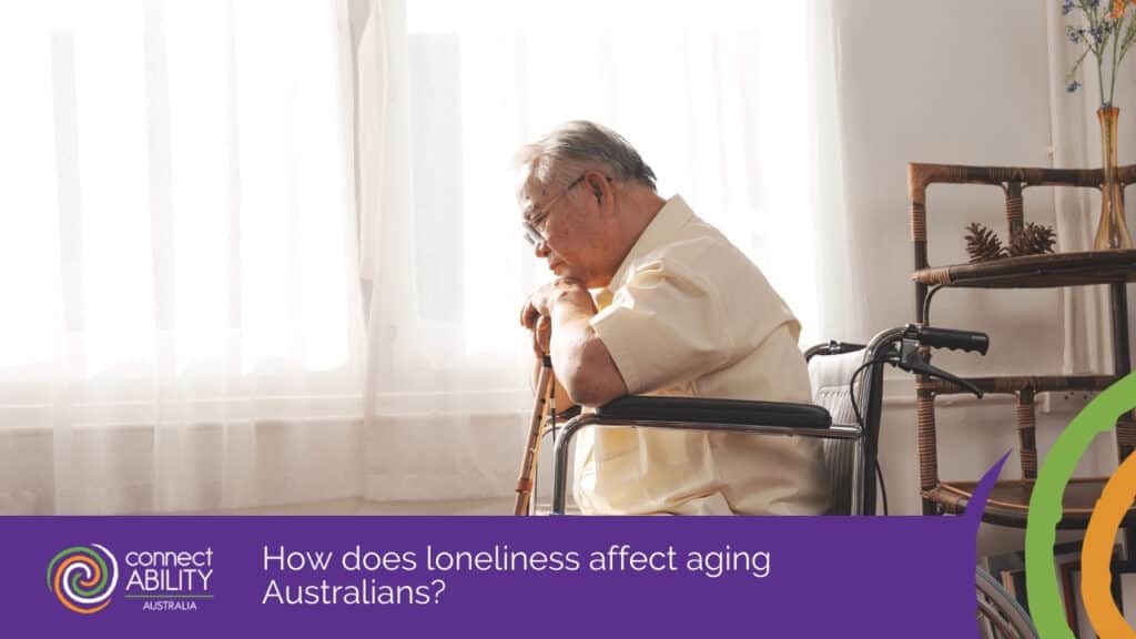 An elderly man sitting in a wheelchair and leaning on a walking cane with a sad expression