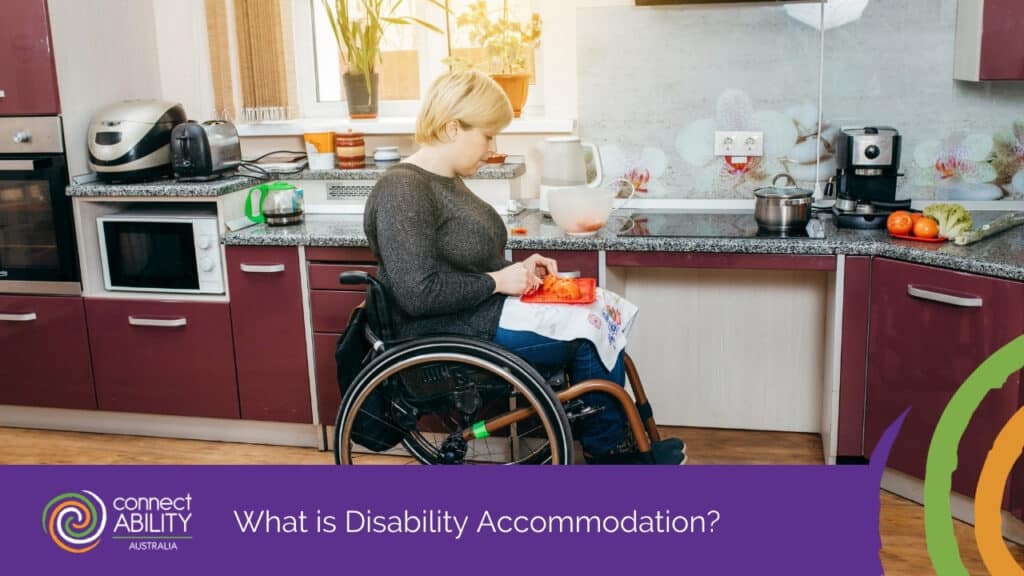 A woman in a wheelchair preparing food at an accessible kitchen counter