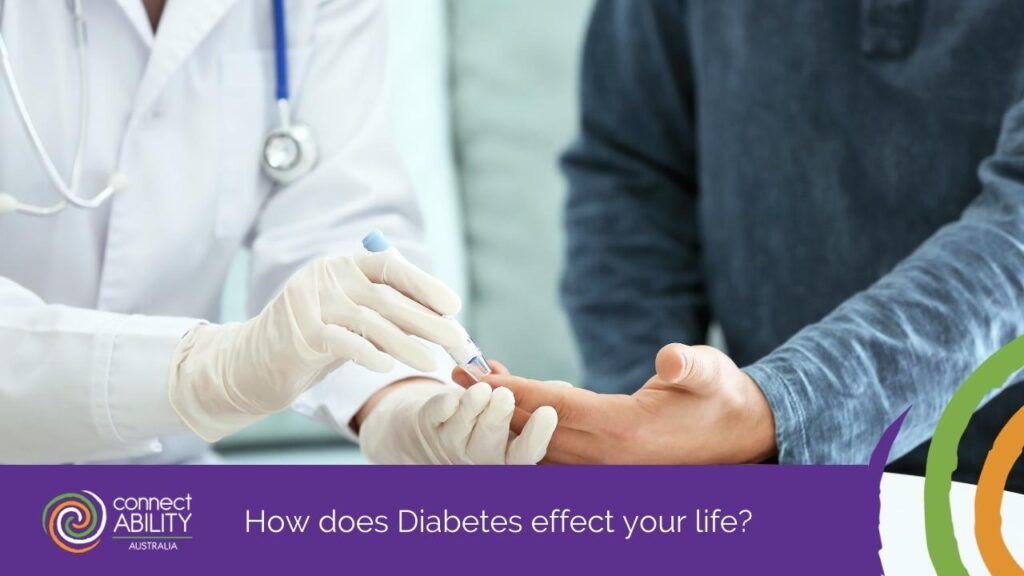 A doctor in a white coat and gloves using a lancet to test a patient's blood sugar