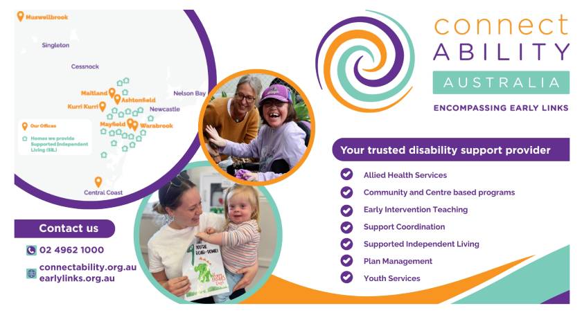 A promotional graphic for ConnectAbility Australia, "encompassing Early Links,"