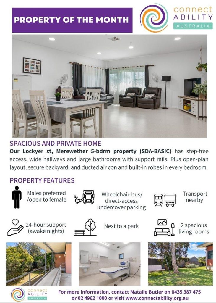 An informational flyer titled "Property of the Month" by ConnectAbility Australia