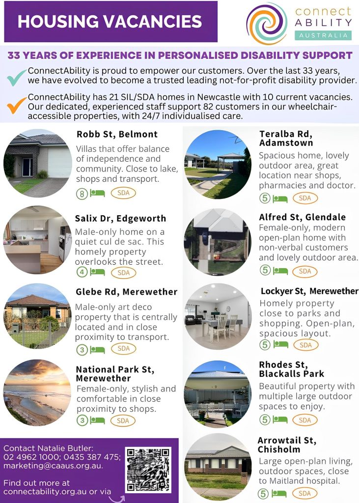 An informational flyer for "Housing Vacancies" by ConnectAbility Australia