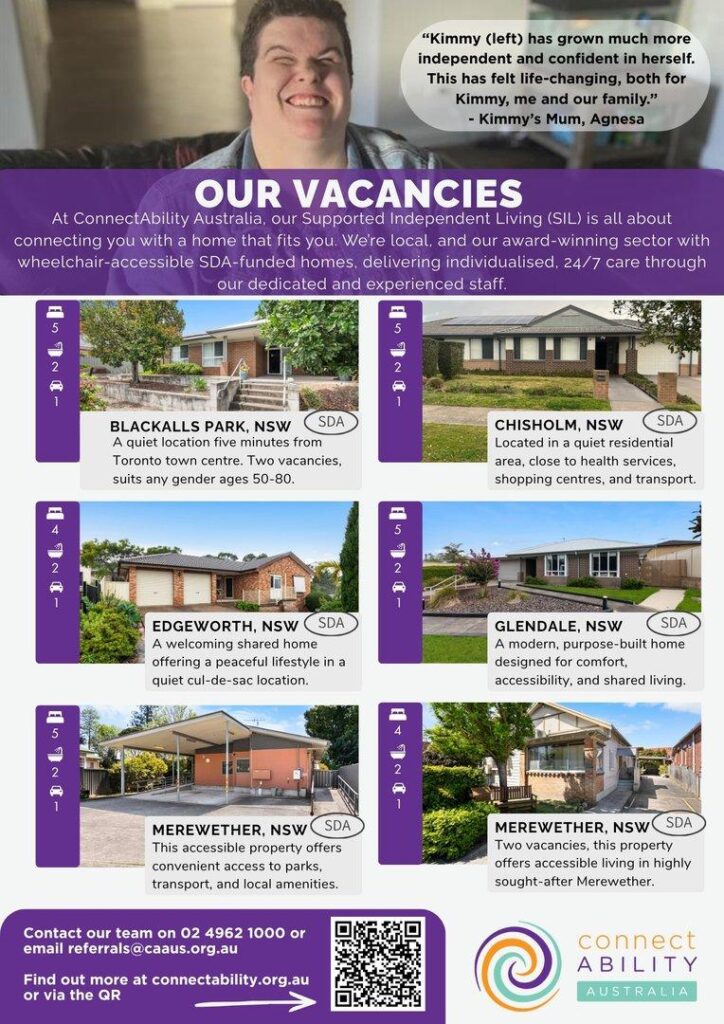 A flyer titled "OUR VACANCIES" from ConnectAbility Australia